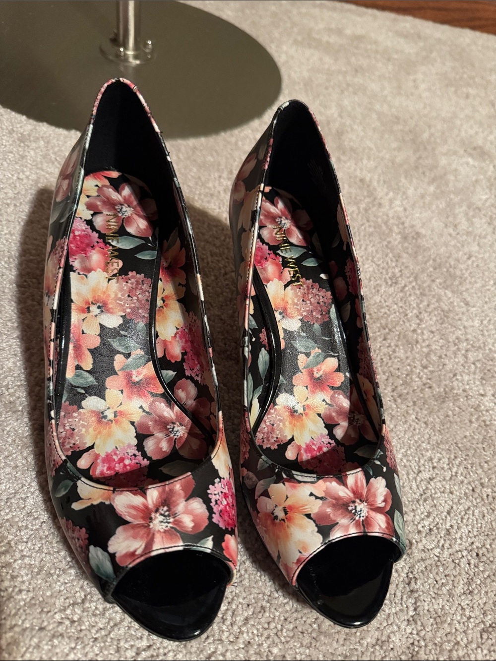 Nine West Floral Peep-Toe Heels in Pink and Black